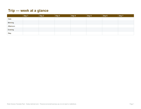 Preview of the first page of Week at a glance (DOCX/PDF)