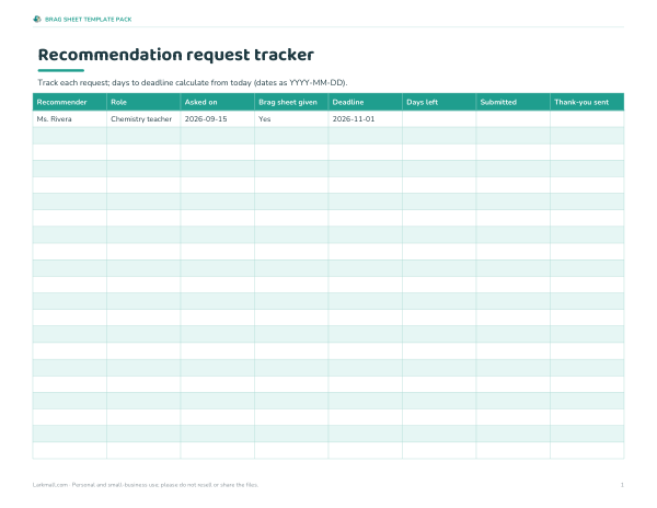 Preview of Brag Sheet Request Tracker